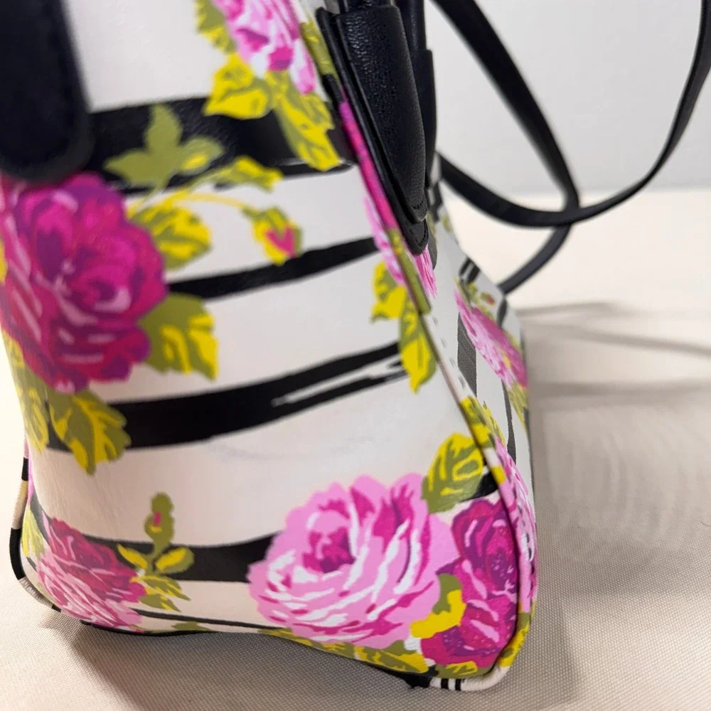 Luv Betsey by Betsey Johnson Small Floral Striped Crossbody Bag Black Pink Girly